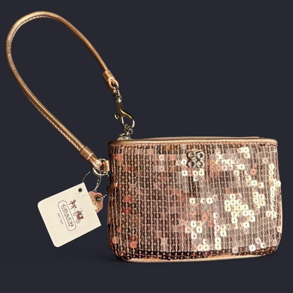 Vintage COACH Y2K Special Edition Rose Gold Sequined Wristlet Small NWT Glam